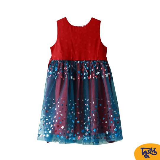 Red Cotton-Mesh-Georgette Party Frock Baby & Toddler Girls